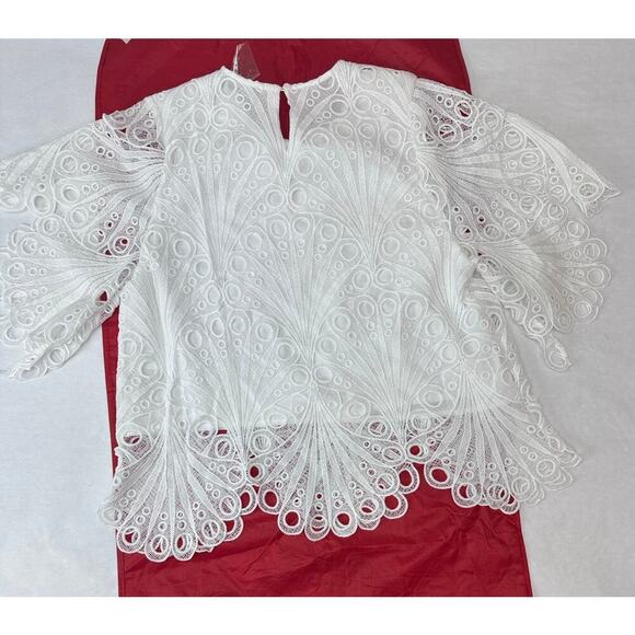 Fairy Scalloped Lace Shirt Bell Sleeves Vintage-Inspired Cottagecore Large White - Picture 2 of 7